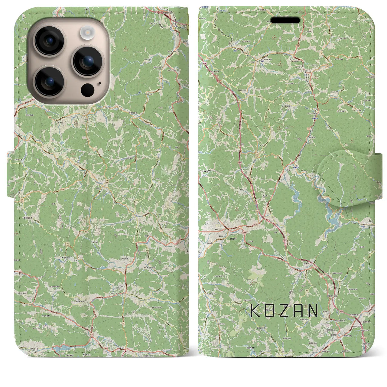 【甲山（広島県）】地図柄iPhoneケース（手帳タイプ）ナチュラル・iPhone 16 Plus 用