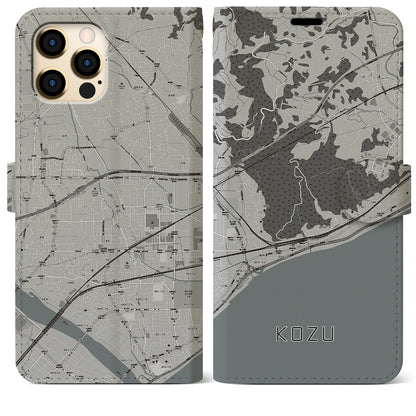 【国府津（神奈川県）】地図柄iPhoneケース（手帳タイプ）モノトーン・iPhone 12 Pro Max 用