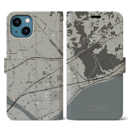 【国府津（神奈川県）】地図柄iPhoneケース（手帳タイプ）モノトーン・iPhone 13 用