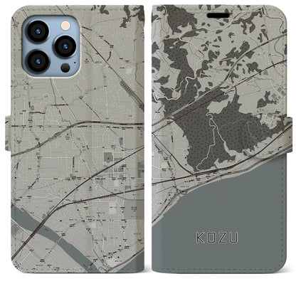 【国府津（神奈川県）】地図柄iPhoneケース（手帳タイプ）モノトーン・iPhone 13 Pro Max 用