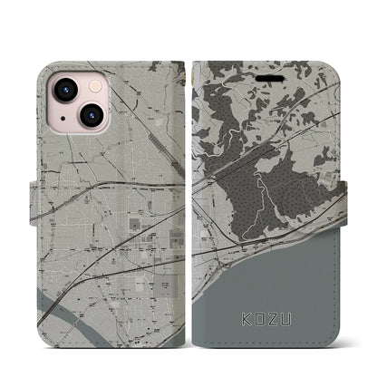 【国府津（神奈川県）】地図柄iPhoneケース（手帳タイプ）モノトーン・iPhone 13 mini 用