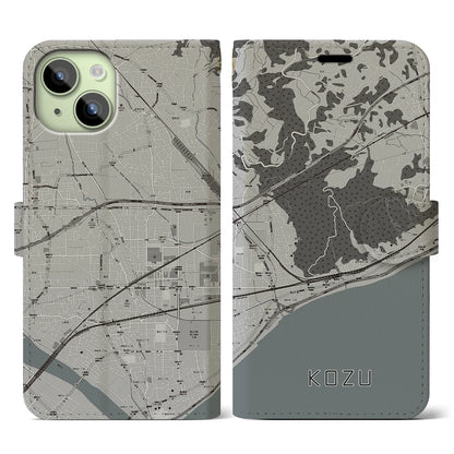 【国府津（神奈川県）】地図柄iPhoneケース（手帳タイプ）モノトーン・iPhone 15 用