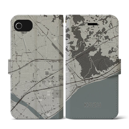 【国府津（神奈川県）】地図柄iPhoneケース（手帳タイプ）モノトーン・iPhone SE（第3 / 第2世代） / 8 / 7 / 6s / 6 用