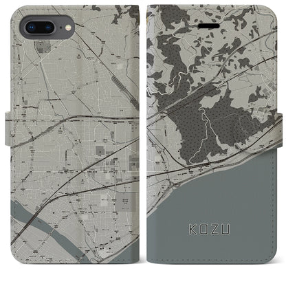 【国府津（神奈川県）】地図柄iPhoneケース（手帳タイプ）モノトーン・iPhone 8Plus /7Plus / 6sPlus / 6Plus 用