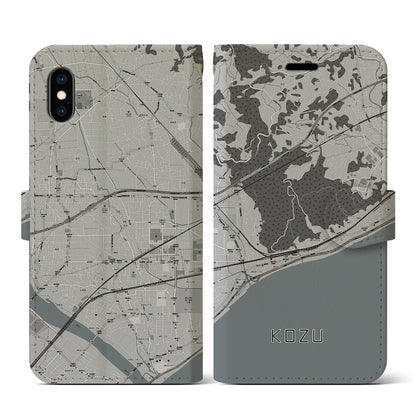 【国府津（神奈川県）】地図柄iPhoneケース（手帳タイプ）モノトーン・iPhone XS / X 用