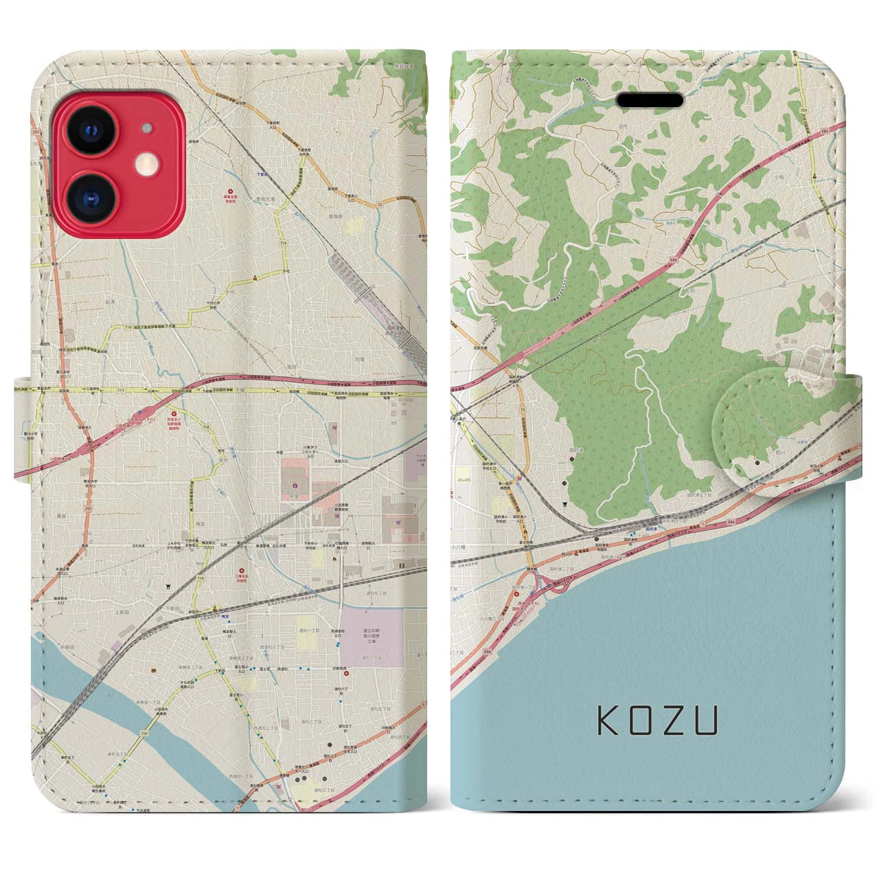 【国府津（神奈川県）】地図柄iPhoneケース（手帳タイプ）ナチュラル・iPhone 11 用