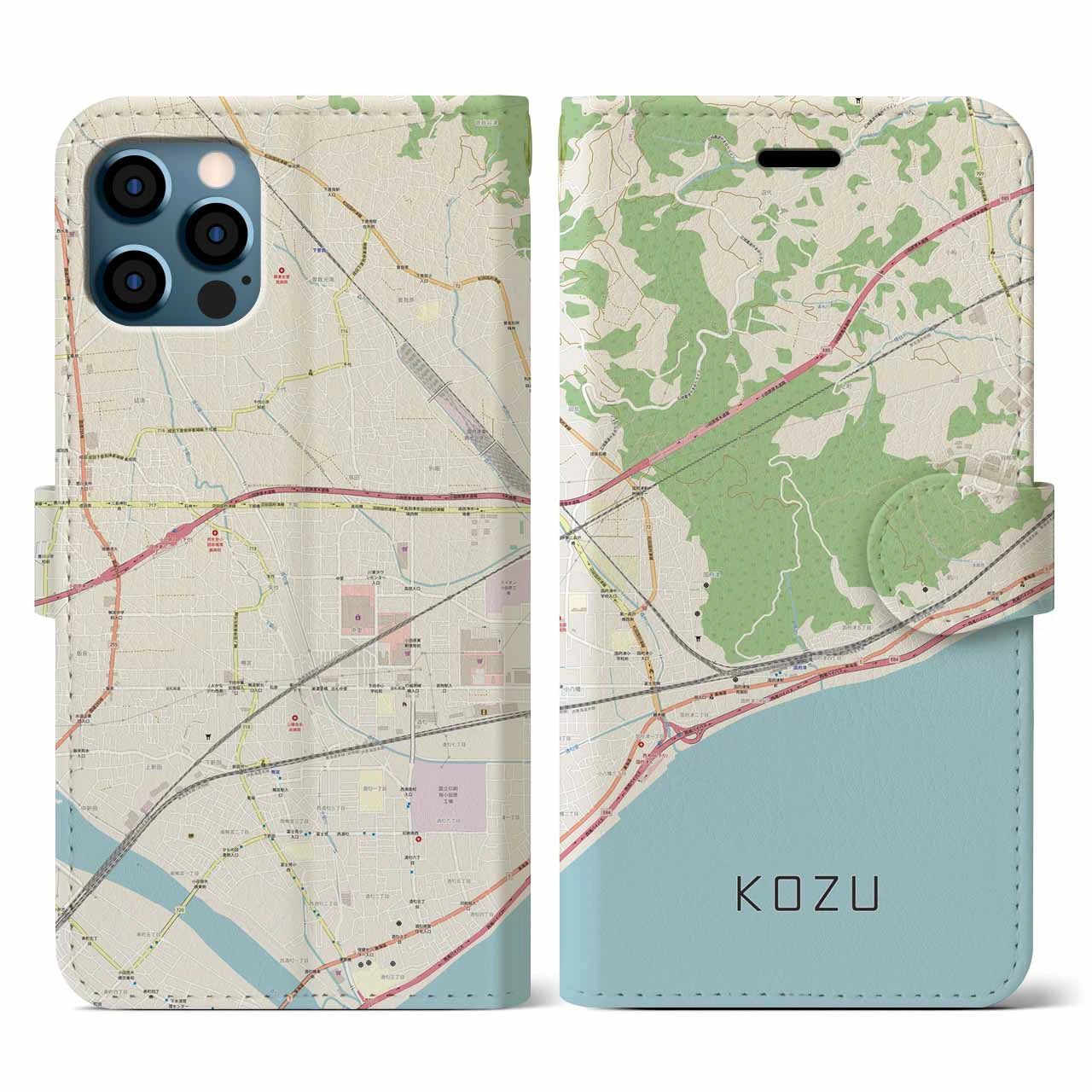 【国府津（神奈川県）】地図柄iPhoneケース（手帳タイプ）ナチュラル・iPhone 12 / 12 Pro 用