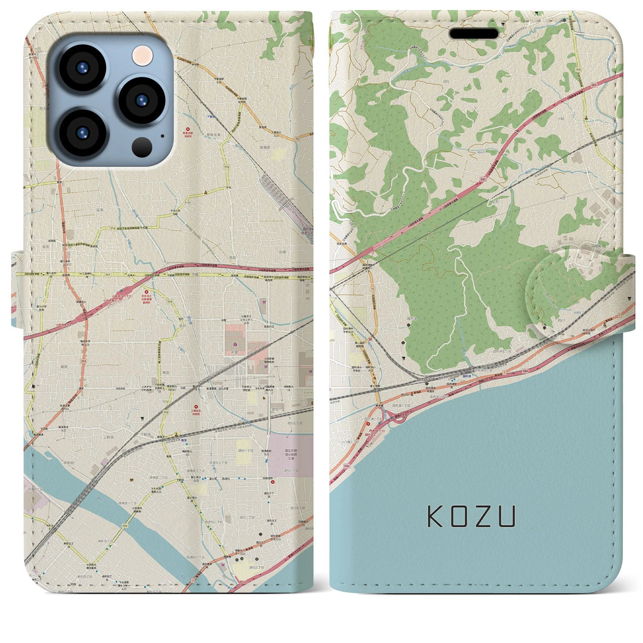 【国府津（神奈川県）】地図柄iPhoneケース（手帳タイプ）ナチュラル・iPhone 13 Pro Max 用