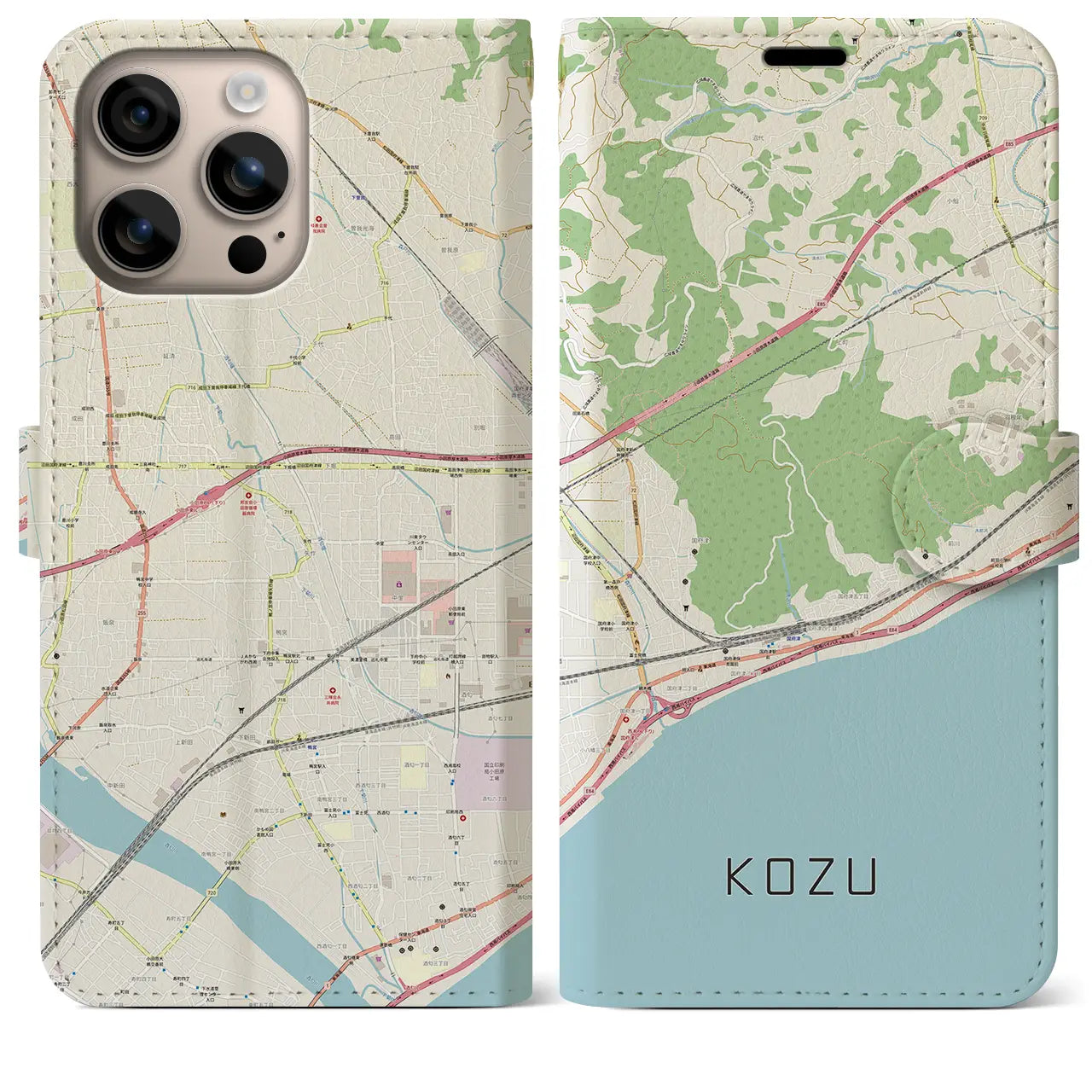 【国府津（神奈川県）】地図柄iPhoneケース（手帳タイプ）ナチュラル・iPhone 16 Plus 用