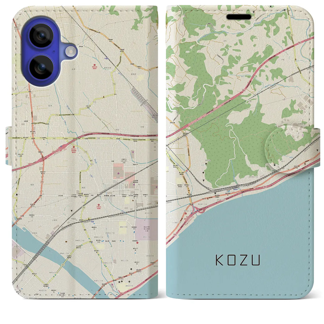 【国府津(神奈川県)】地図柄iPhoneケース(手帳タイプ)ナチュラル・iPhone 16 Pro Max 用