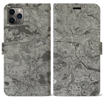 【クラクフ（ポーランド）】地図柄iPhoneケース（手帳タイプ）モノトーン・iPhone 11 Pro Max 用