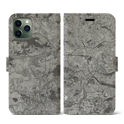 【クラクフ（ポーランド）】地図柄iPhoneケース（手帳タイプ）モノトーン・iPhone 11 Pro 用