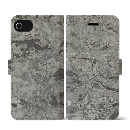 【クラクフ（ポーランド）】地図柄iPhoneケース（手帳タイプ）モノトーン・iPhone SE（第3 / 第2世代） / 8 / 7 / 6s / 6 用