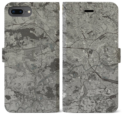 【クラクフ（ポーランド）】地図柄iPhoneケース（手帳タイプ）モノトーン・iPhone 8Plus /7Plus / 6sPlus / 6Plus 用