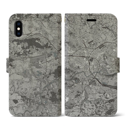 【クラクフ（ポーランド）】地図柄iPhoneケース（手帳タイプ）モノトーン・iPhone XS / X 用