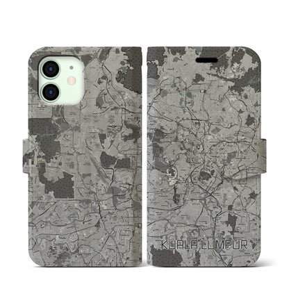 【クアラルンプール（マレーシア）】地図柄iPhoneケース（手帳タイプ）モノトーン・iPhone 12 mini 用