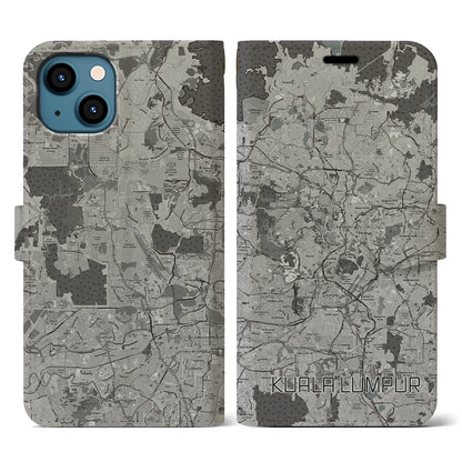 【クアラルンプール（マレーシア）】地図柄iPhoneケース（手帳タイプ）モノトーン・iPhone 13 用