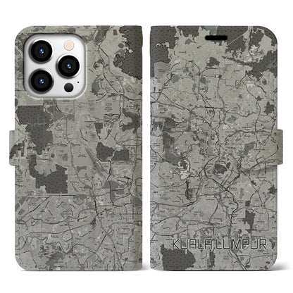 【クアラルンプール（マレーシア）】地図柄iPhoneケース（手帳タイプ）モノトーン・iPhone 13 Pro 用