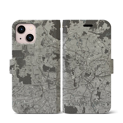 【クアラルンプール（マレーシア）】地図柄iPhoneケース（手帳タイプ）モノトーン・iPhone 13 mini 用
