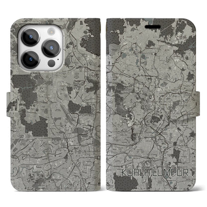 【クアラルンプール（マレーシア）】地図柄iPhoneケース（手帳タイプ）モノトーン・iPhone 14 Pro 用