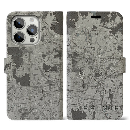 【クアラルンプール（マレーシア）】地図柄iPhoneケース（手帳タイプ）モノトーン・iPhone 15 Pro 用