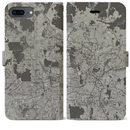 【クアラルンプール（マレーシア）】地図柄iPhoneケース（手帳タイプ）モノトーン・iPhone 8Plus /7Plus / 6sPlus / 6Plus 用