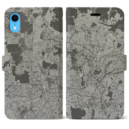 【クアラルンプール（マレーシア）】地図柄iPhoneケース（手帳タイプ）モノトーン・iPhone XR 用