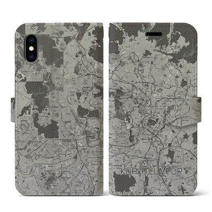 【クアラルンプール（マレーシア）】地図柄iPhoneケース（手帳タイプ）モノトーン・iPhone XS / X 用