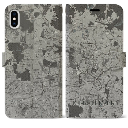 【クアラルンプール（マレーシア）】地図柄iPhoneケース（手帳タイプ）モノトーン・iPhone XS Max 用