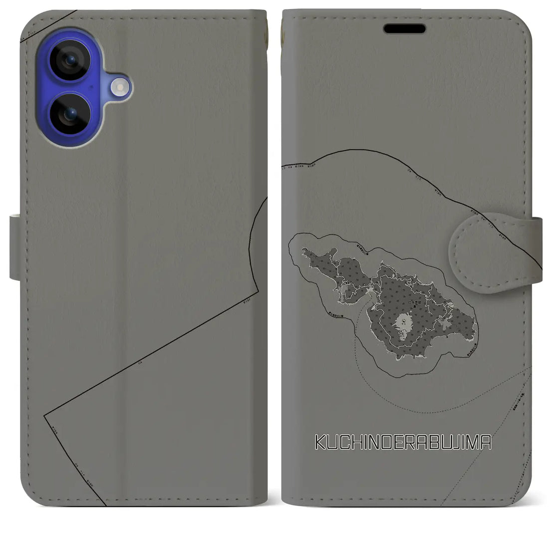 【口永良部島(鹿児島県)】地図柄iPhoneケース(手帳タイプ)モノトーン・iPhone 16 Pro Max 用