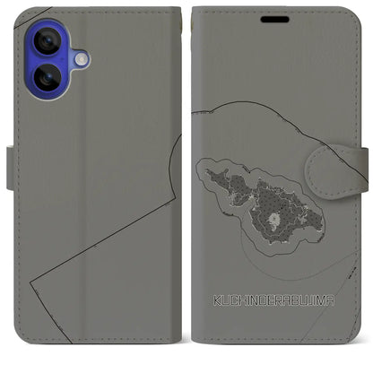 【口永良部島（鹿児島県）】地図柄iPhoneケース（手帳タイプ）モノトーン・iPhone 16 Pro Max 用