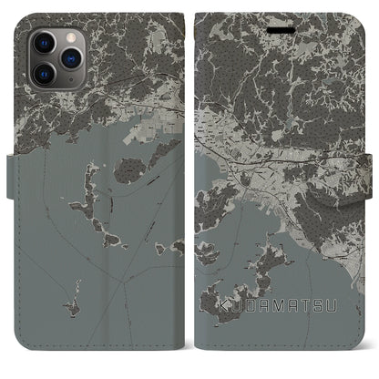 【下松（山口県）】地図柄iPhoneケース（手帳タイプ）モノトーン・iPhone 11 Pro Max 用
