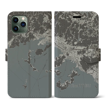 【下松（山口県）】地図柄iPhoneケース（手帳タイプ）モノトーン・iPhone 11 Pro 用