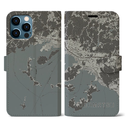 【下松（山口県）】地図柄iPhoneケース（手帳タイプ）モノトーン・iPhone 12 / 12 Pro 用
