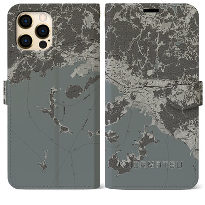 【下松（山口県）】地図柄iPhoneケース（手帳タイプ）モノトーン・iPhone 12 Pro Max 用