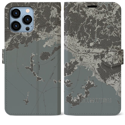 【下松（山口県）】地図柄iPhoneケース（手帳タイプ）モノトーン・iPhone 13 Pro Max 用