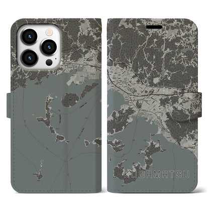 【下松（山口県）】地図柄iPhoneケース（手帳タイプ）モノトーン・iPhone 13 Pro 用