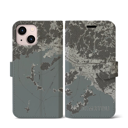 【下松（山口県）】地図柄iPhoneケース（手帳タイプ）モノトーン・iPhone 13 mini 用