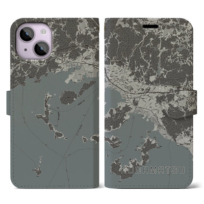 【下松（山口県）】地図柄iPhoneケース（手帳タイプ）モノトーン・iPhone 14 用