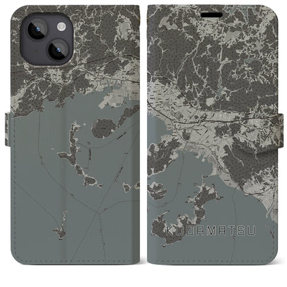 【下松（山口県）】地図柄iPhoneケース（手帳タイプ）モノトーン・iPhone 14 Plus 用