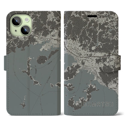 【下松（山口県）】地図柄iPhoneケース（手帳タイプ）モノトーン・iPhone 15 用