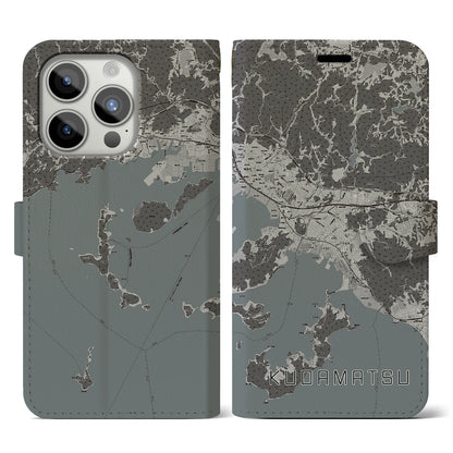 【下松（山口県）】地図柄iPhoneケース（手帳タイプ）モノトーン・iPhone 15 Pro 用