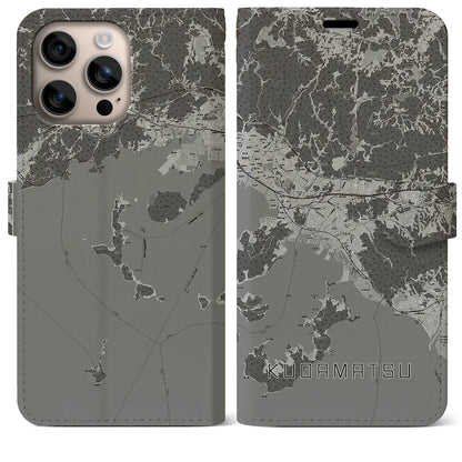 【下松（山口県）】地図柄iPhoneケース（手帳タイプ）モノトーン・iPhone 16 Plus 用