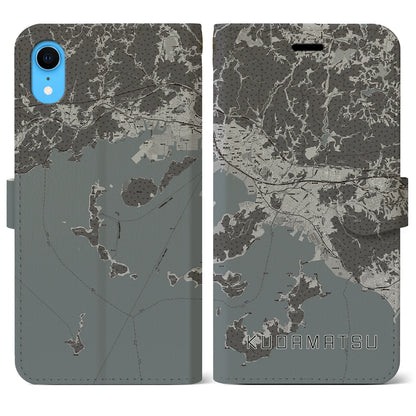 【下松（山口県）】地図柄iPhoneケース（手帳タイプ）モノトーン・iPhone XR 用