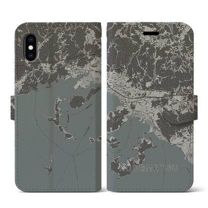 【下松（山口県）】地図柄iPhoneケース（手帳タイプ）モノトーン・iPhone XS / X 用