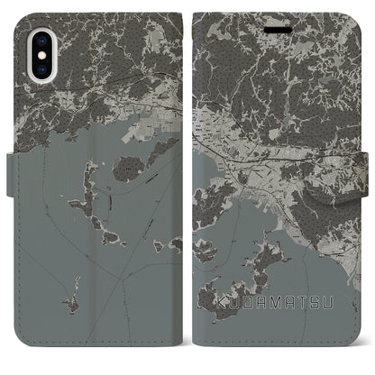 【下松（山口県）】地図柄iPhoneケース（手帳タイプ）モノトーン・iPhone XS Max 用