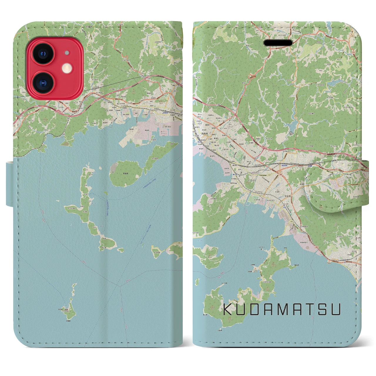 【下松（山口県）】地図柄iPhoneケース（手帳タイプ）ナチュラル・iPhone 11 用