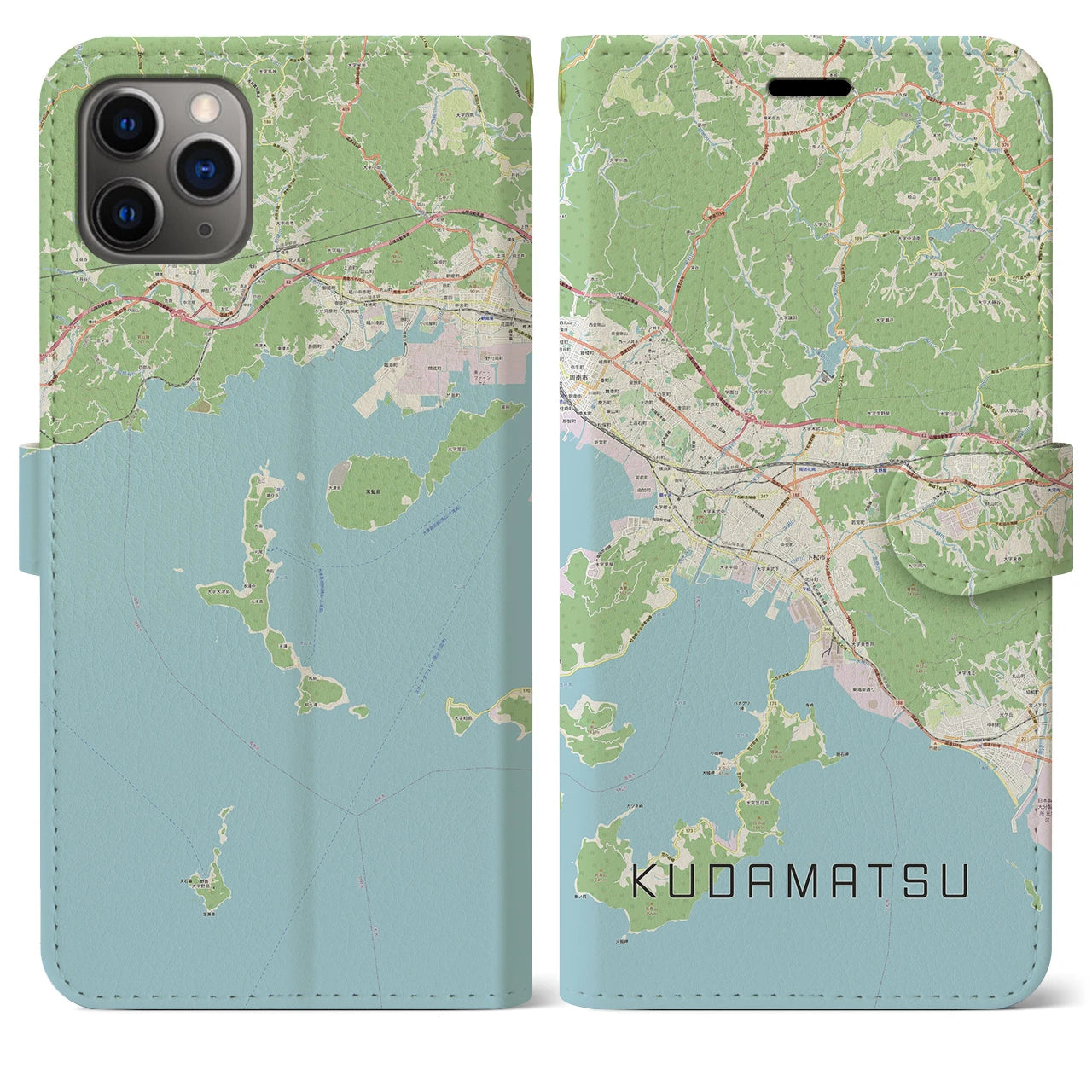 【下松（山口県）】地図柄iPhoneケース（手帳タイプ）ナチュラル・iPhone 11 Pro Max 用