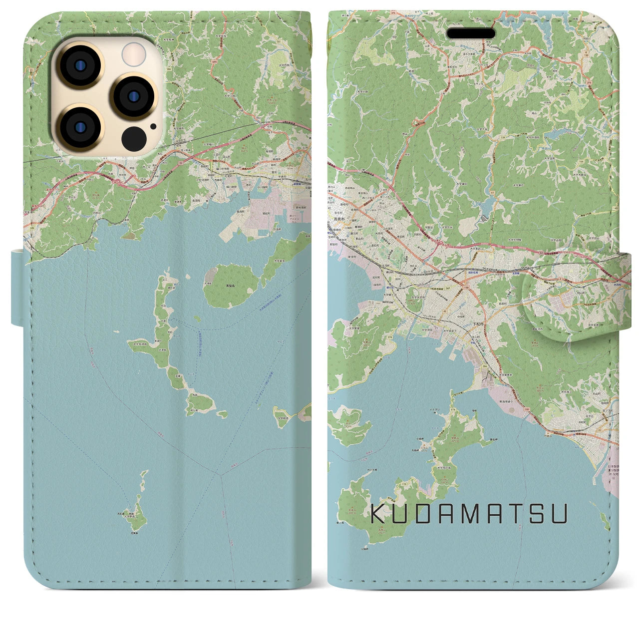 【下松（山口県）】地図柄iPhoneケース（手帳タイプ）ナチュラル・iPhone 12 Pro Max 用