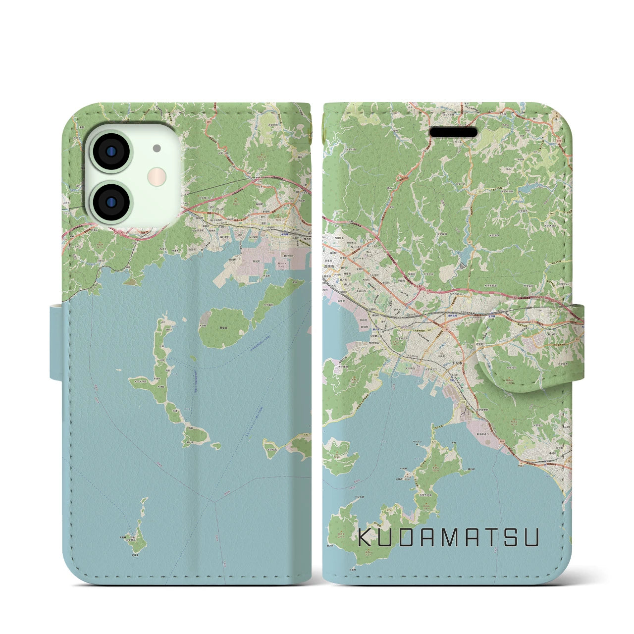 【下松（山口県）】地図柄iPhoneケース（手帳タイプ）ナチュラル・iPhone 12 mini 用